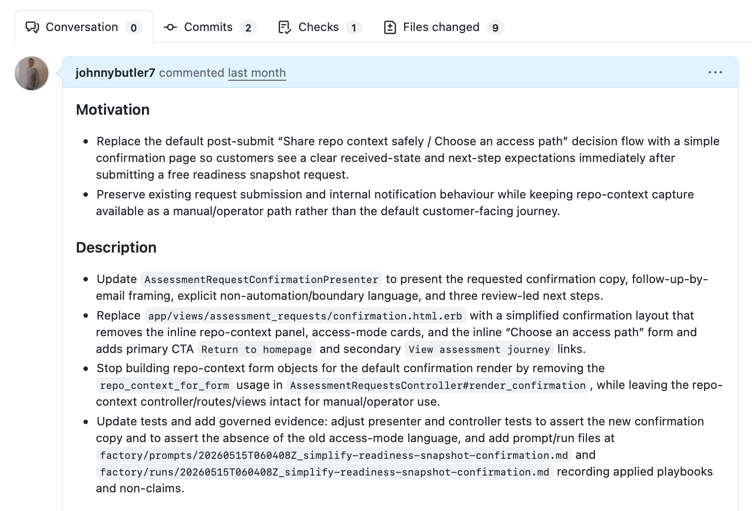 Codex Cloud PR overview showing a useful AI-generated pull request summary.